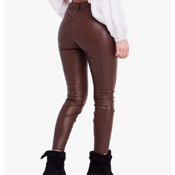 Free People Vegan High Rise Skinny Pants Brown - Picture 2 of 7